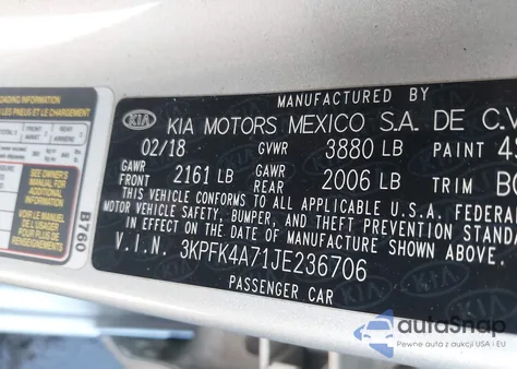 2018 Kia Forte Lx from USA, damaged, VIN 3KPFK4A71JE236706